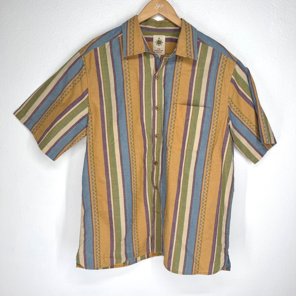 The Territory Ahead Mens Cotton Aztec Striped Short Sleeve Button Shirt Size L